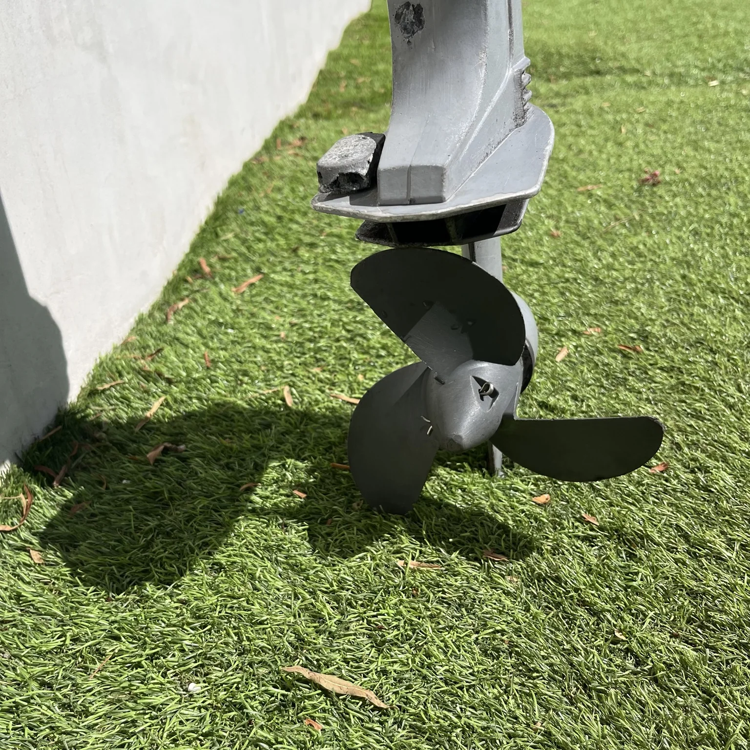 Honda 2 HP propeller and lower unit close-up