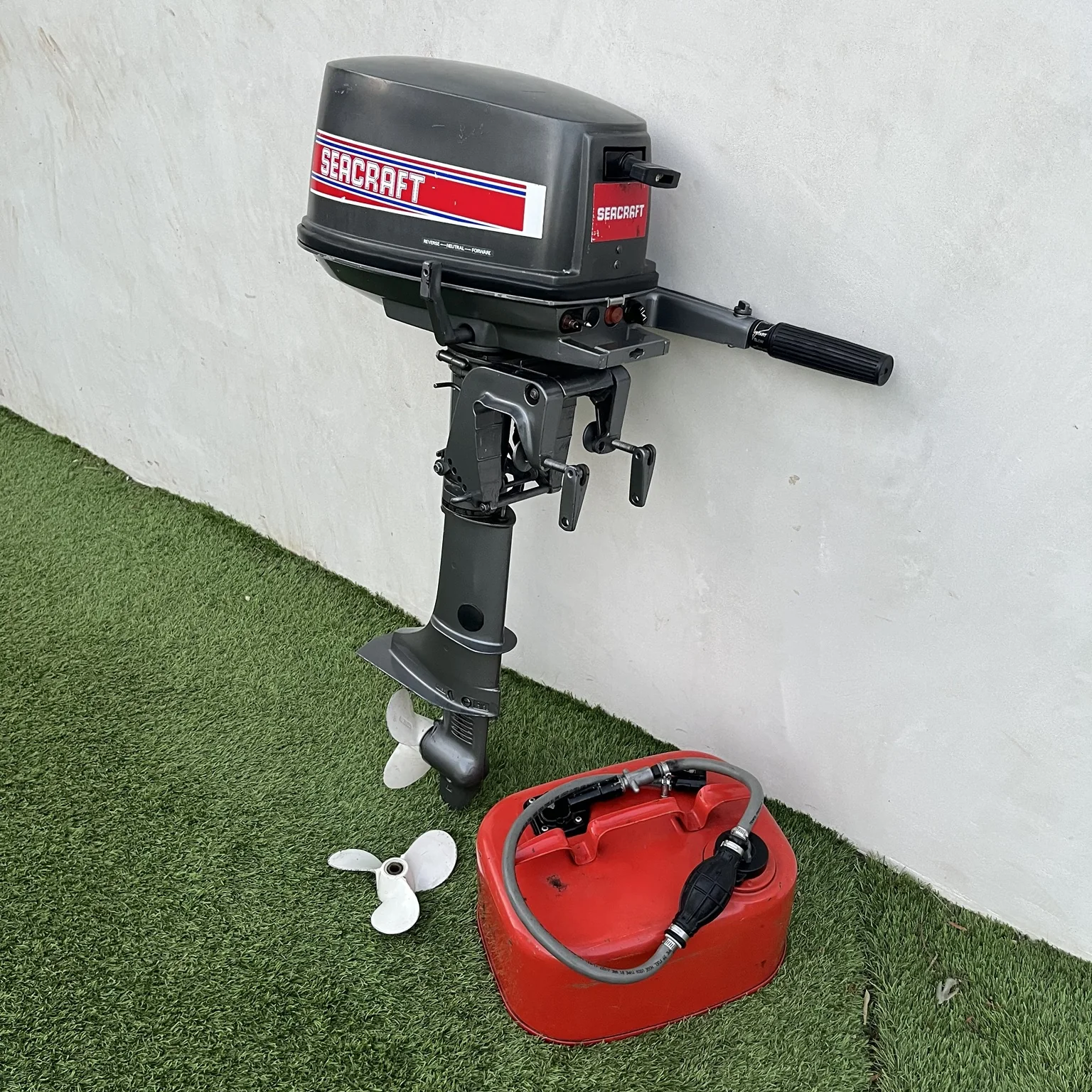 Seacraft 5 HP outboard rear view